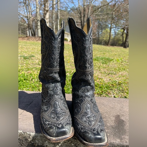 Black Corral Women’s Square toe full overlay & studs Cowgirl Boots -Size 8 - Picture 3 of 6